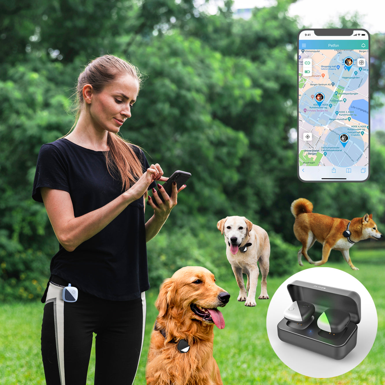 PETFON Rastreador GPS para mascotas sin tarifa mensual dispositivo de  collar de seguimiento en tiempo real control de aplicación para perros y